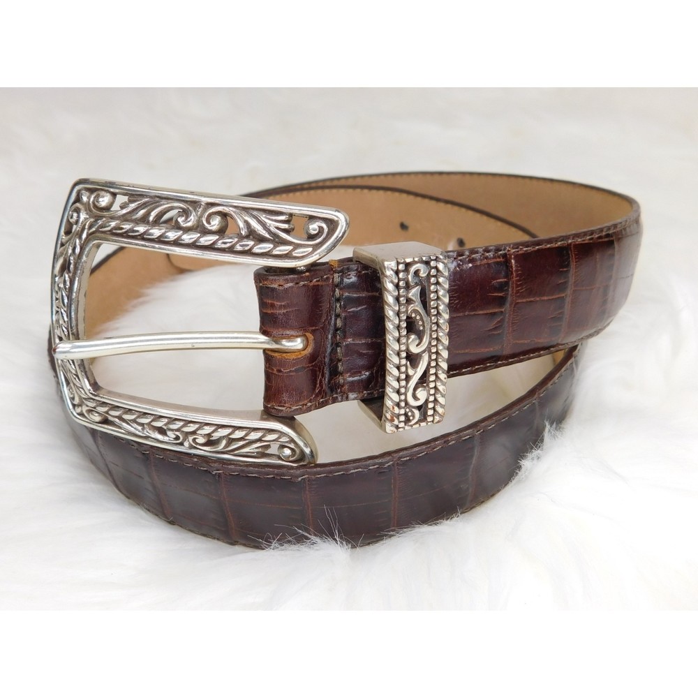 BRIGHTON BROWN EMBOSSED LEATHER BELT MED - Picture 1 of 9